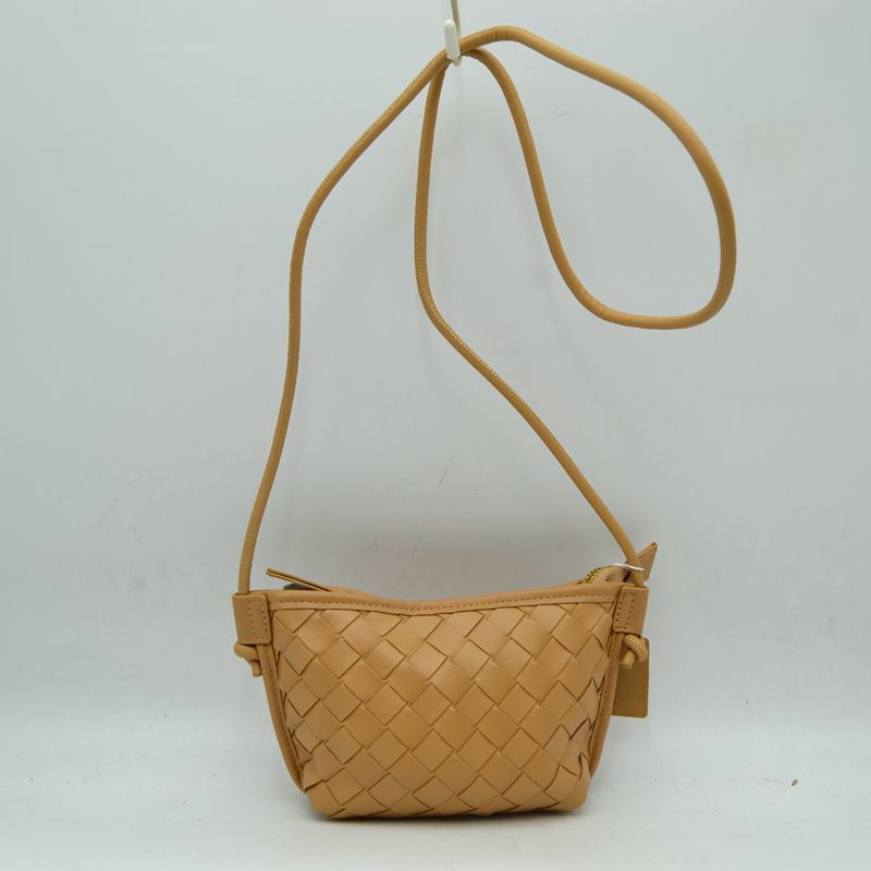 Woven Texture Small Crossbody Bag with Top Zipper and Cord Strap - Tan - Crossbody Bag