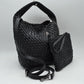 Woven Hobo Bag with Integrated Top Handle and Matching Pouch - Black - Hobo Bags
