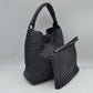 Woven Hobo Bag with Integrated Top Handle and Matching Pouch - Dusty Gray - Hobo Bags