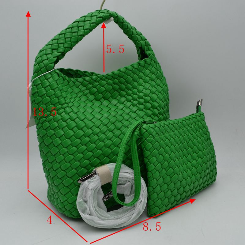 Woven Hobo Bag with Integrated Top Handle and Matching Pouch - Hobo Bags
