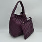 Woven Hobo Bag with Integrated Top Handle and Matching Pouch - Wine - Hobo Bags