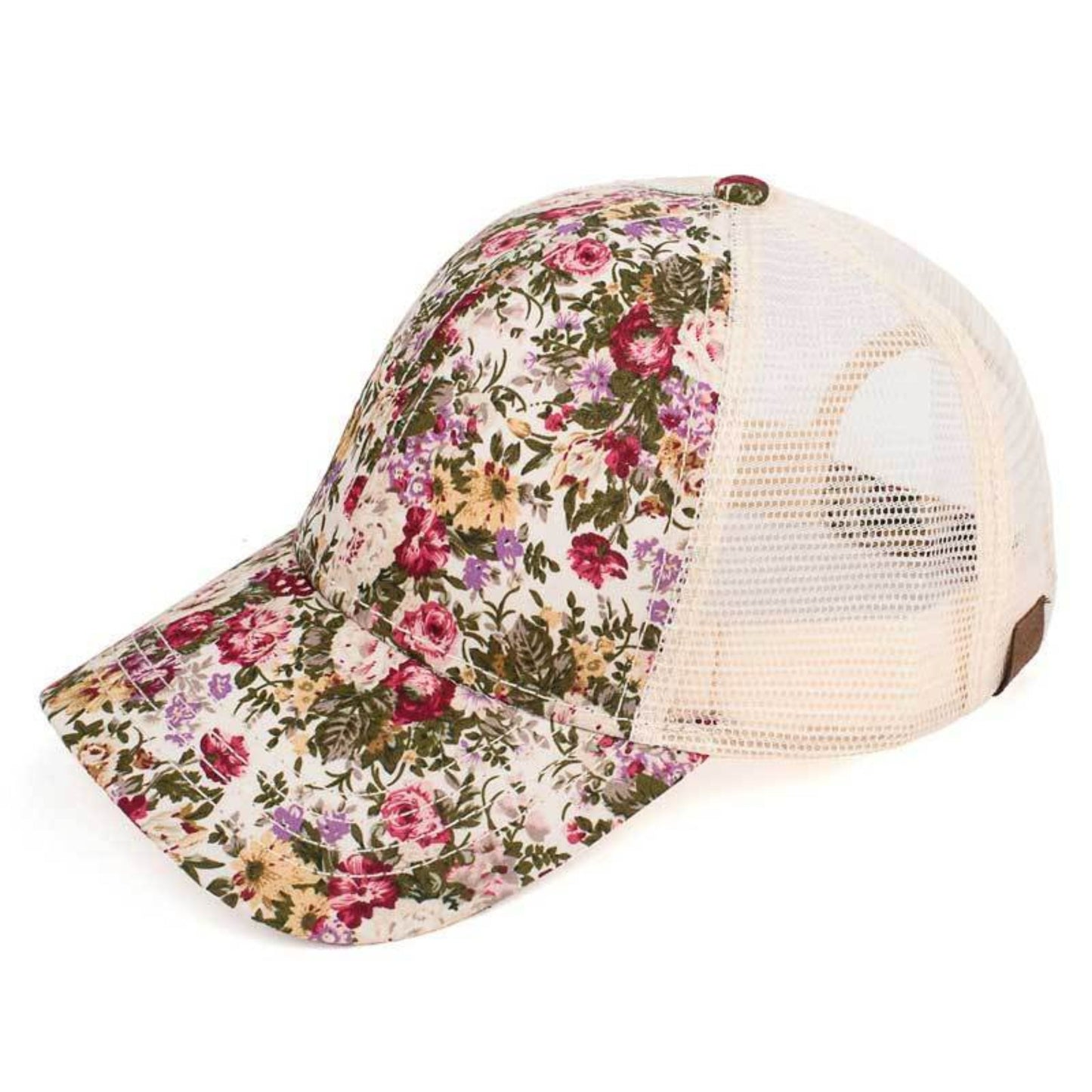 C.C Flower-Patterned Mesh Baseball Cap 100% Polyester