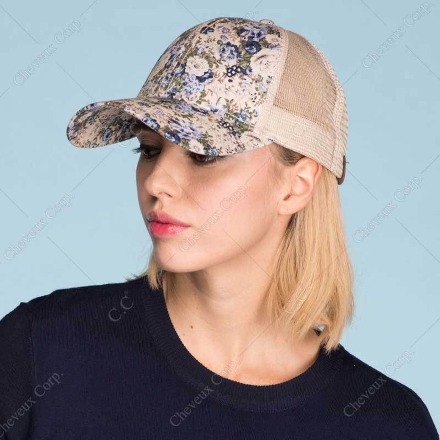 C.C Flower-Patterned Mesh Baseball Cap 100% Polyester