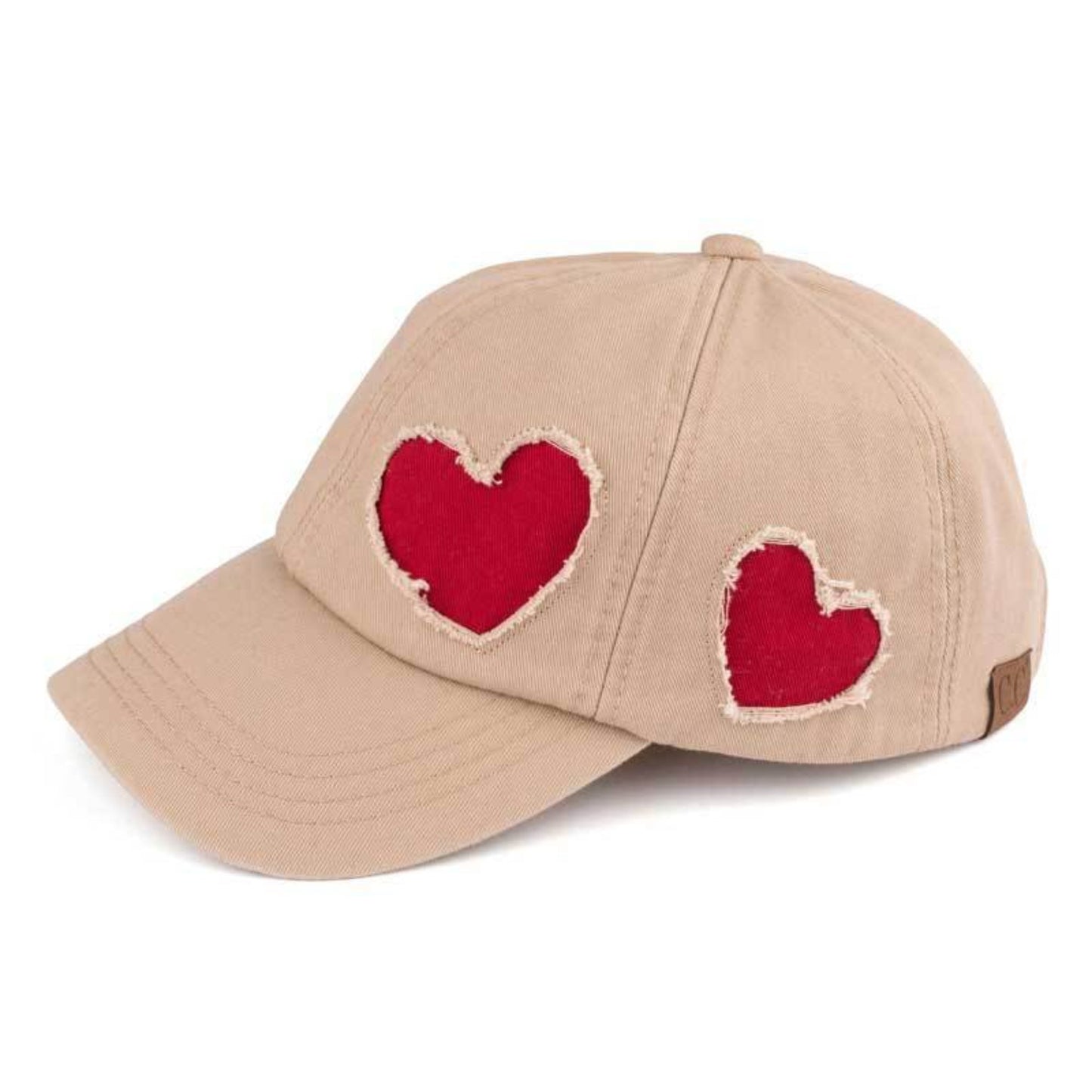 C.C Cotton Baseball Cap With Heart Pattern 100% Cotton - Beige/Red - Baseball Caps