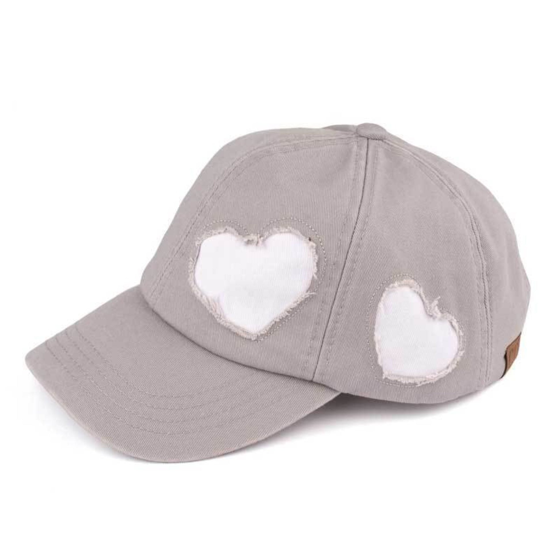 C.C Cotton Baseball Cap With Heart Pattern 100% Cotton - Lt.Grey/White - Baseball Caps