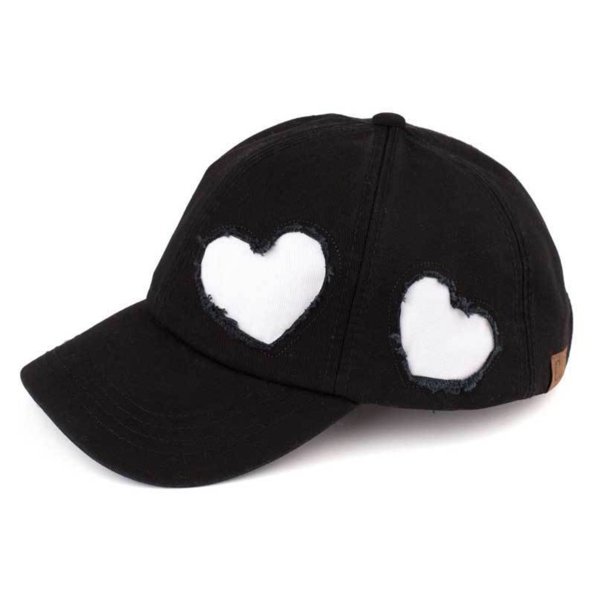 C.C Cotton Baseball Cap With Heart Pattern 100% Cotton - Black/White - Baseball Caps
