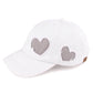 C.C Cotton Baseball Cap With Heart Pattern 100% Cotton - White/Lt.Grey - Baseball Caps
