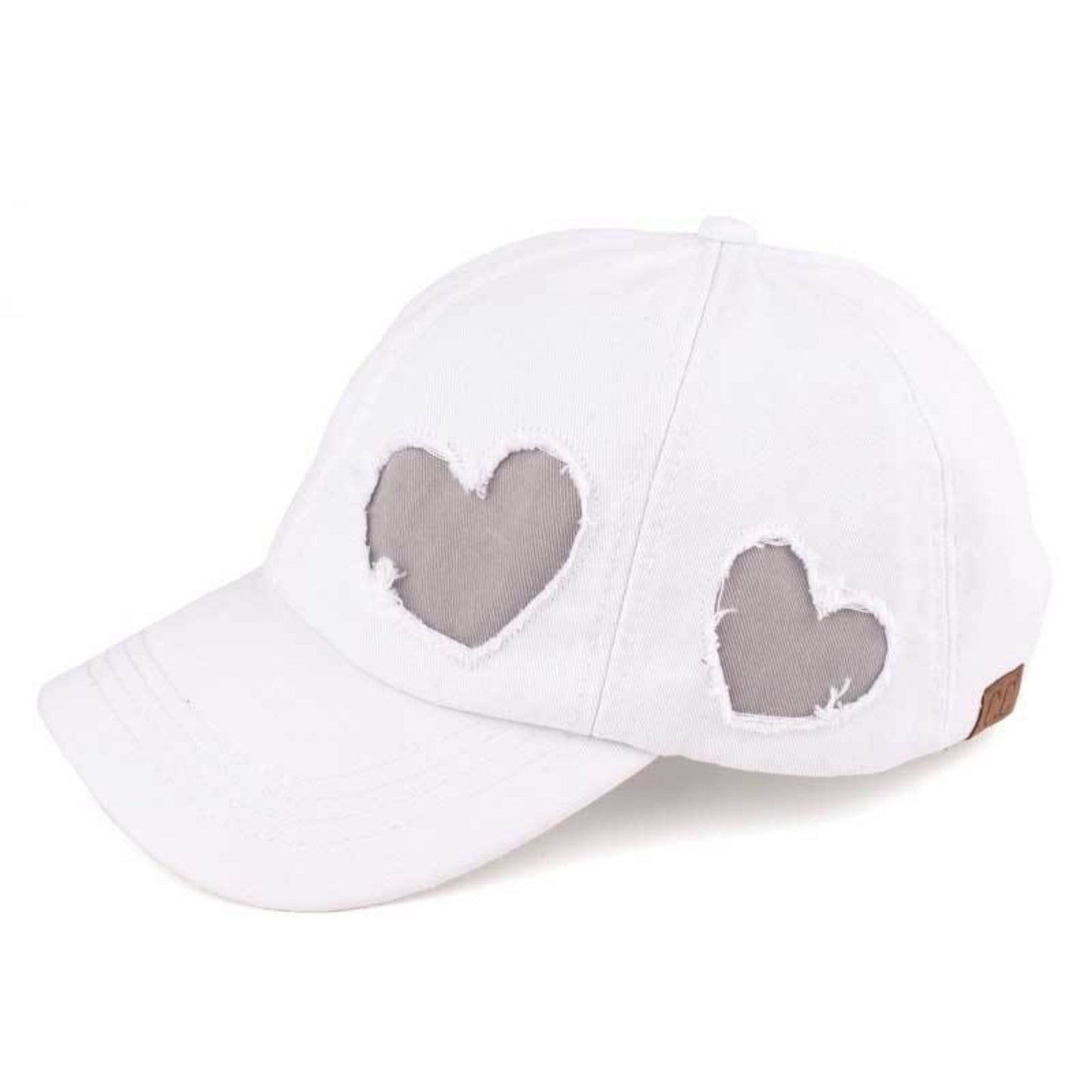 C.C Cotton Baseball Cap With Heart Pattern 100% Cotton - White/Lt.Grey - Baseball Caps