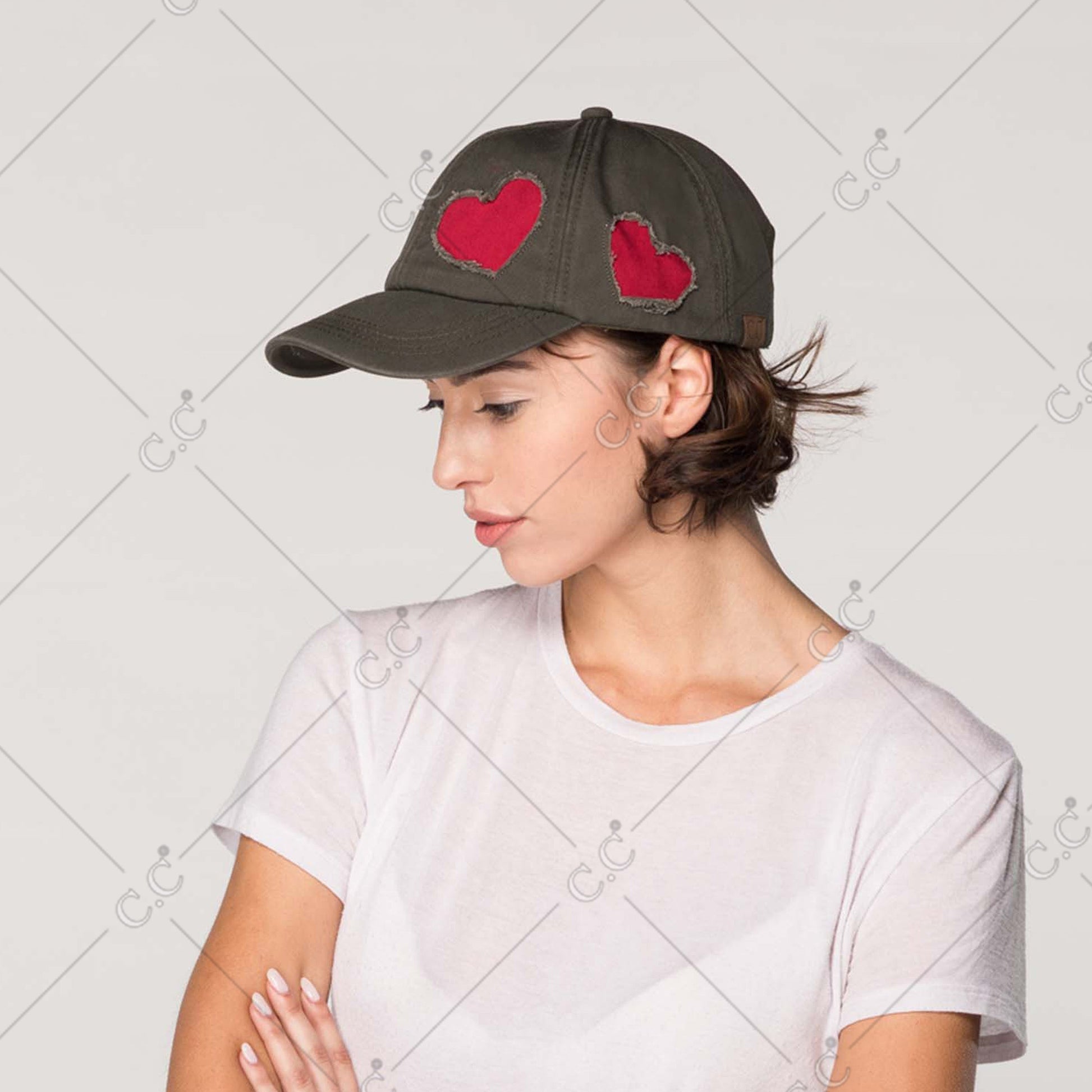 C.C Cotton Baseball Cap With Heart Pattern 100% Cotton - Baseball Caps