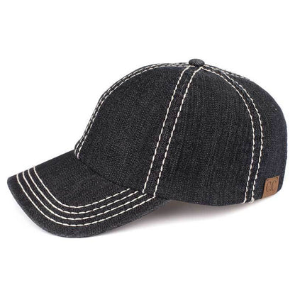 C.C Cotton Denim Baseball Cap 100% Cotton - Black - Clearance