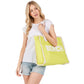 yellow BEACH Message Embroidered Fringe Tote Bag / Beach Bag is perfect for any beach day. With its spacious interior and stylish embroidered fringe detailing, it's both functional and fashionable. Carry all your beach essentials in one convenient and trendy tote. 
