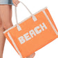 Orange BEACH Message Embroidered Fringe Tote Bag / Beach Bag is perfect for any beach day. With its spacious interior and stylish embroidered fringe detailing, it's both functional and fashionable. Carry all your beach essentials in one convenient and trendy tote. 