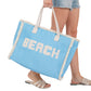 Blue BEACH Message Embroidered Fringe Tote Bag / Beach Bag is perfect for any beach day. With its spacious interior and stylish embroidered fringe detailing, it's both functional and fashionable. Carry all your beach essentials in one convenient and trendy tote. 