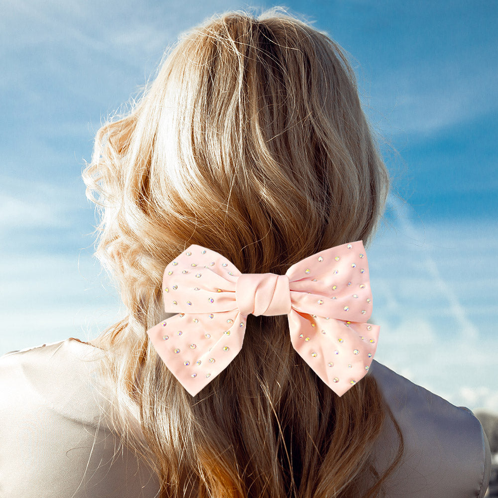 Madeline Love Pink Bling Stone Embellished Bow Barrette - Hair Accessories