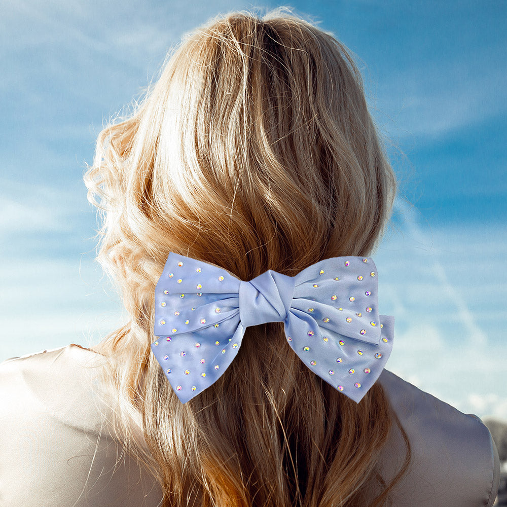 Madeline Love Blue Bling Stone Embellished Bow Barrette - Hair Accessories