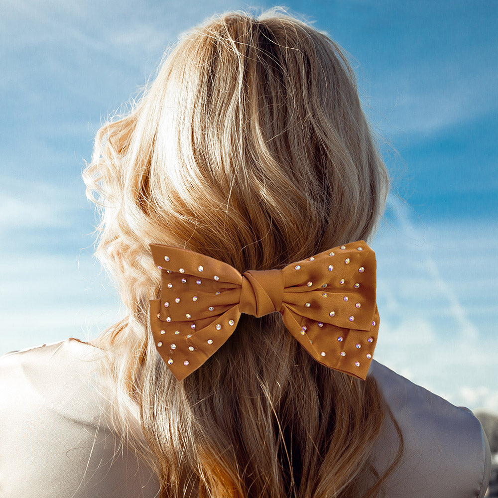 Madeline Love Brown Bling Stone Embellished Bow Barrette - Hair Accessories