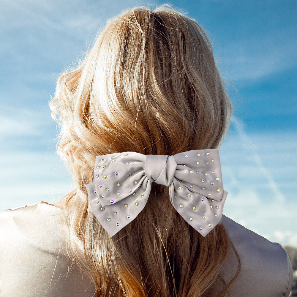 Madeline Love Gray Bling Stone Embellished Bow Barrette - Hair Accessories