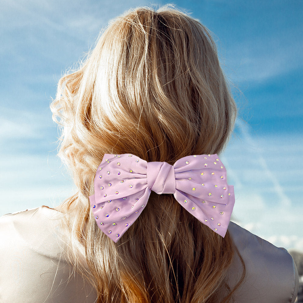Madeline Love Purple Bling Stone Embellished Bow Barrette - Hair Accessories