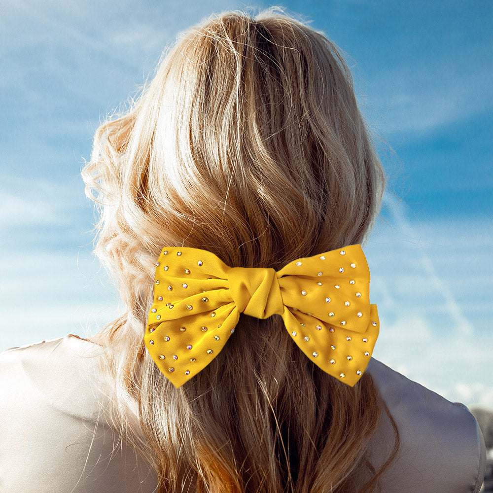 Madeline Love Yellow Bling Stone Embellished Bow Barrette - Hair Accessories