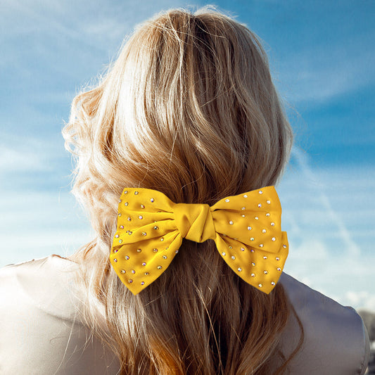 Madeline Love Yellow Bling Stone Embellished Bow Barrette - Hair Accessories