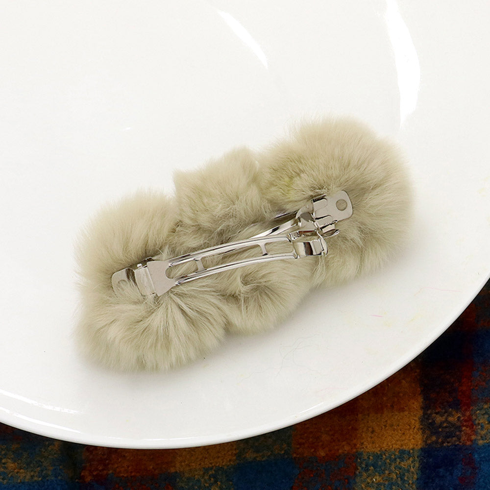 Madeline Love Cream Faux Fur Triple Pom Pom Barrette - Hair Accessories - desc