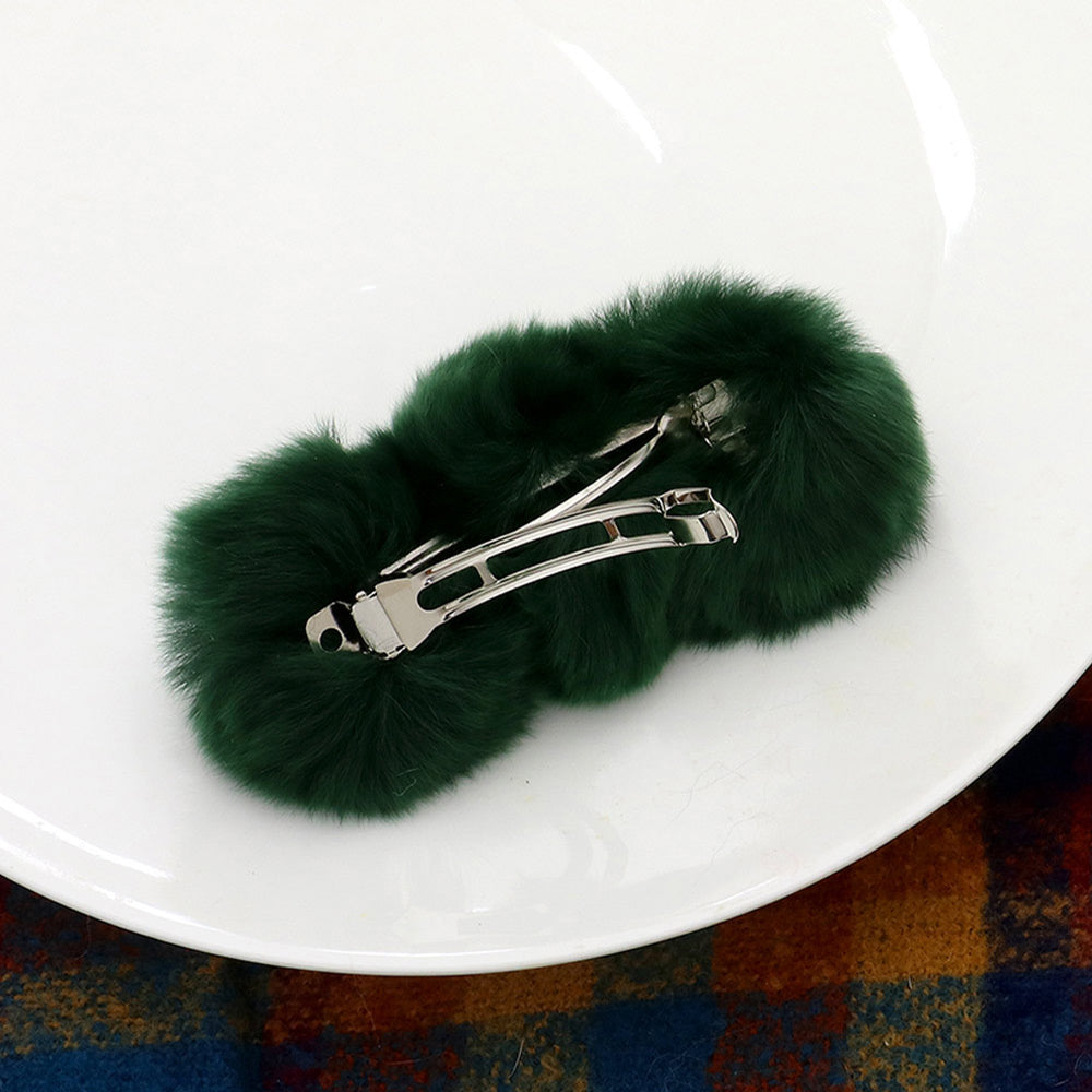 Madeline Love Green Faux Fur Triple Pom Pom Barrette - Hair Accessories - desc