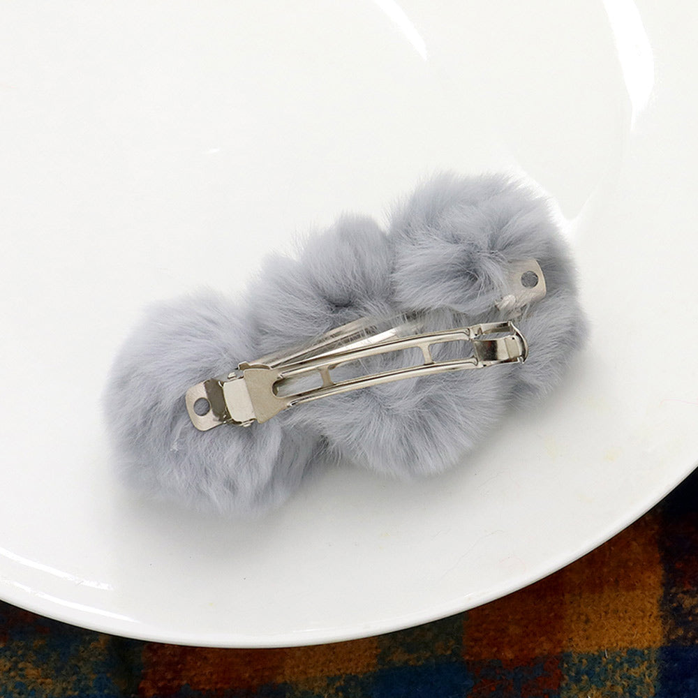 Madeline Love Gray Faux Fur Triple Pom Pom Barrette - Hair Accessories - desc
