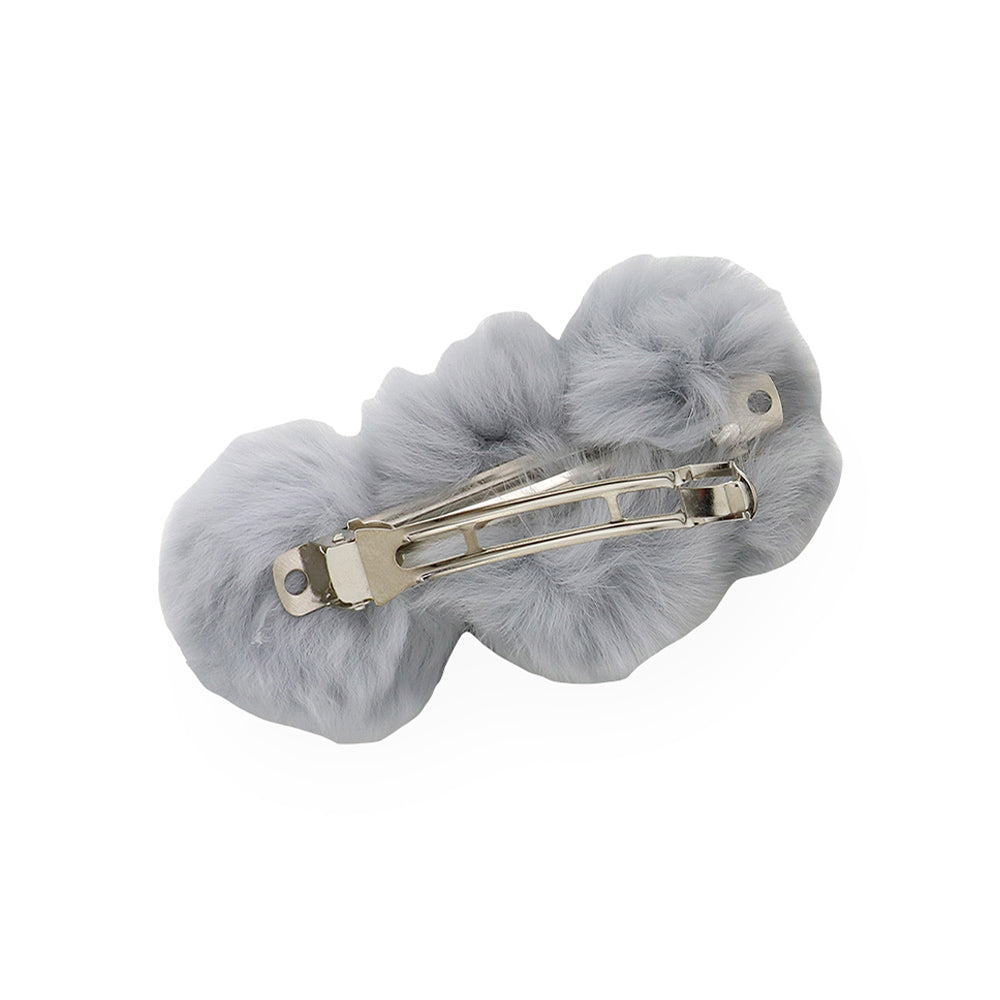 Madeline Love Gray Faux Fur Triple Pom Pom Barrette - Hair Accessories - extra