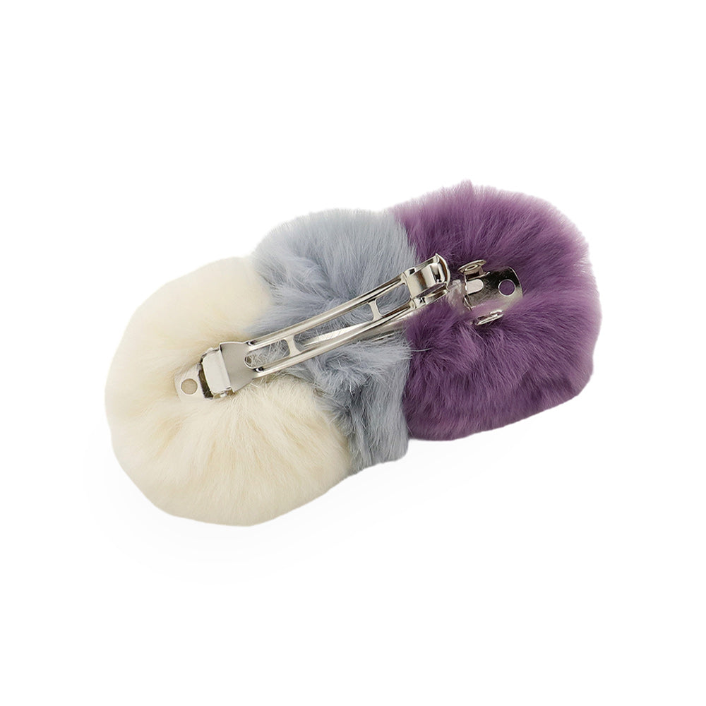 Madeline Love Lavender, Multi Faux Fur Triple Pom Pom Barrette - Hair Accessories - extra