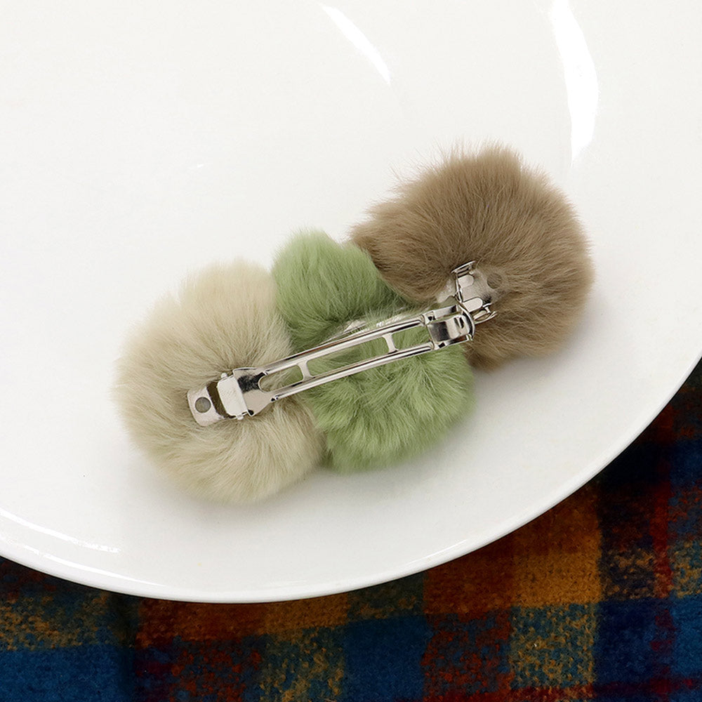 Madeline Love Green, Multi Faux Fur Triple Pom Pom Barrette - Hair Accessories - desc