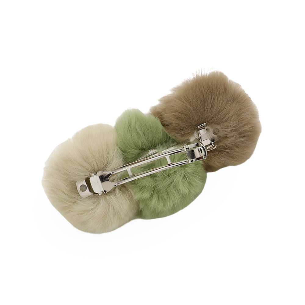 Madeline Love Green, Multi Faux Fur Triple Pom Pom Barrette - Hair Accessories - extra