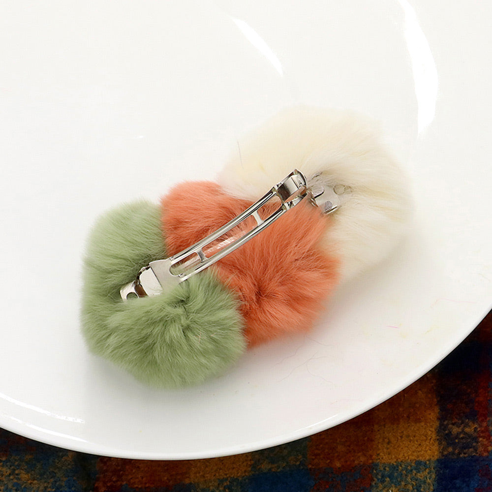 Madeline Love Multi, Neutral Faux Fur Triple Pom Pom Barrette - Hair Accessories - desc