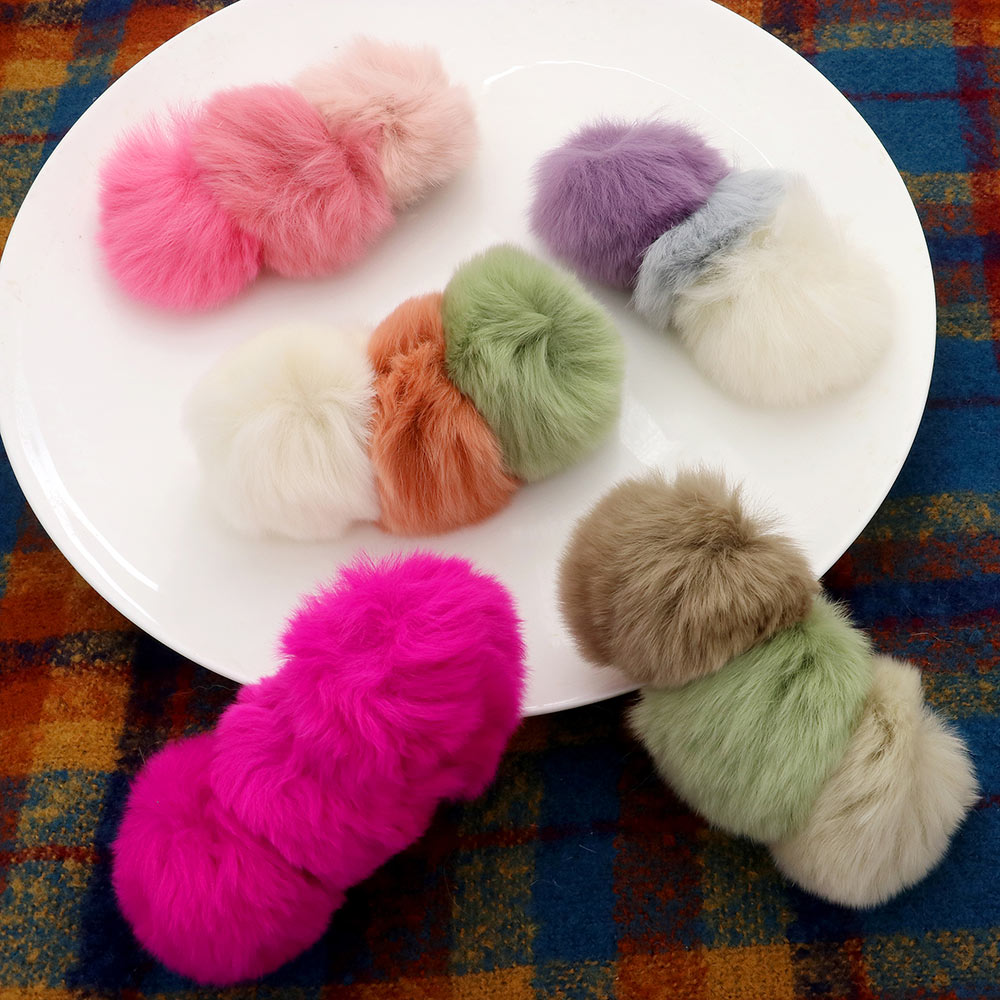 Madeline Love Multi, Neutral Faux Fur Triple Pom Pom Barrette - Hair Accessories - extra