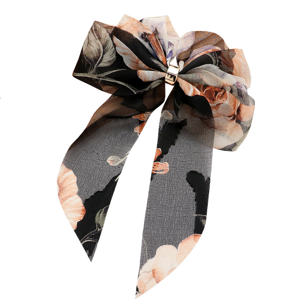 Madeline Love Black Oversized Sheer Floral Print Bow Barrette - Hair Accessories - extra