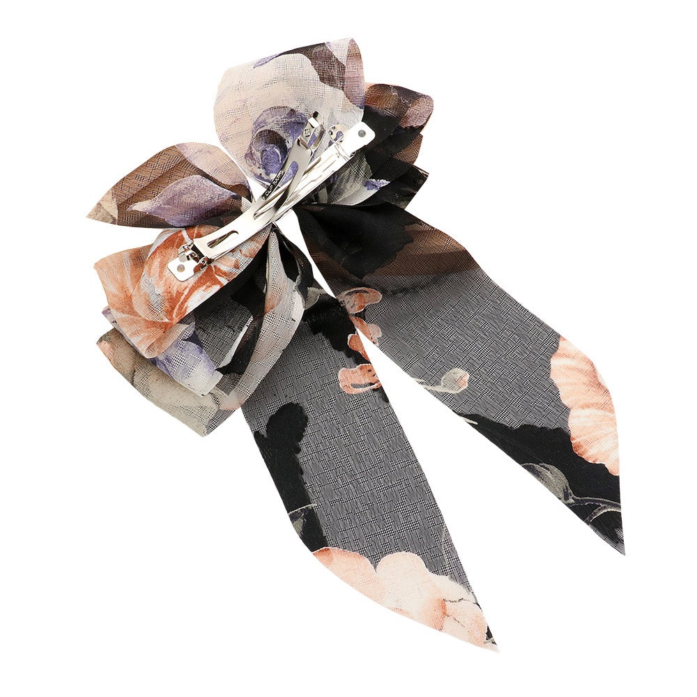 Madeline Love Black Oversized Sheer Floral Print Bow Barrette - Hair Accessories - extra