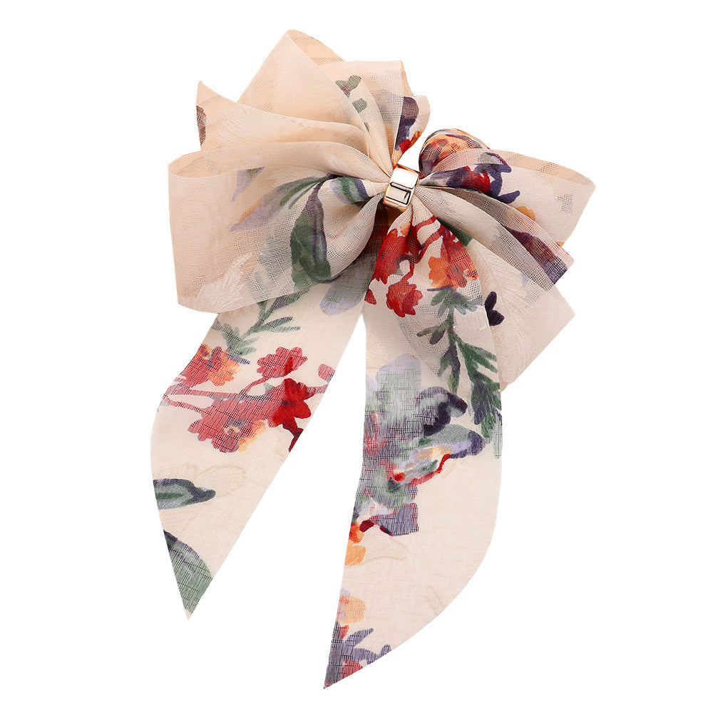 Madeline Love Pink Oversized Sheer Floral Print Bow Barrette - Hair Accessories - extra