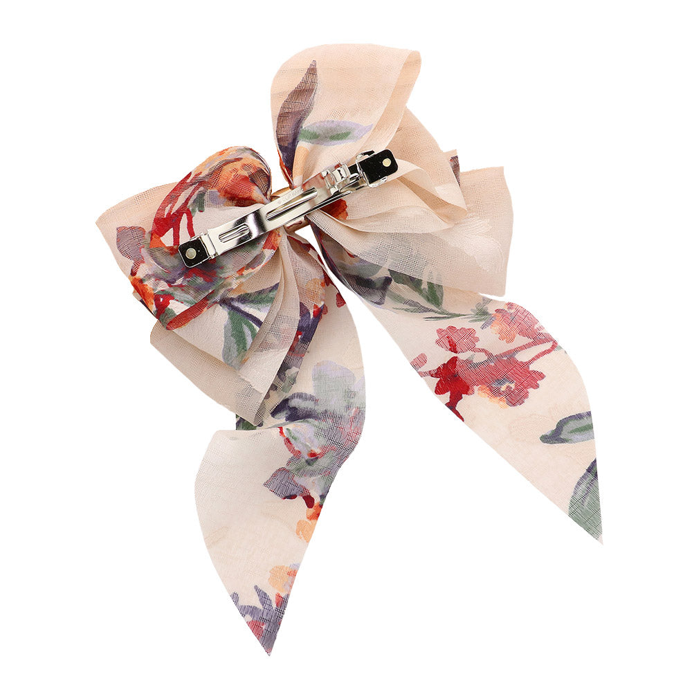 Madeline Love Pink Oversized Sheer Floral Print Bow Barrette - Hair Accessories - extra