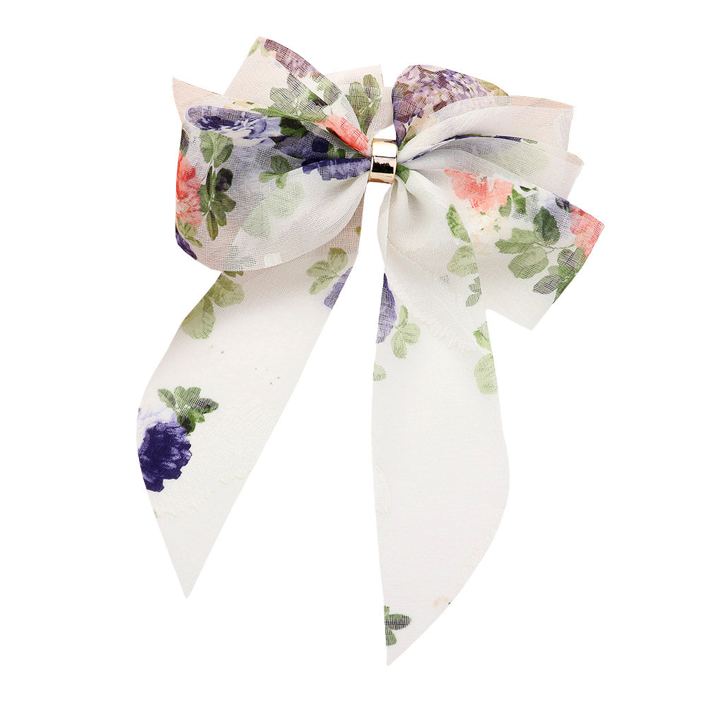 Madeline Love White Oversized Sheer Floral Print Bow Barrette - Hair Accessories - extra
