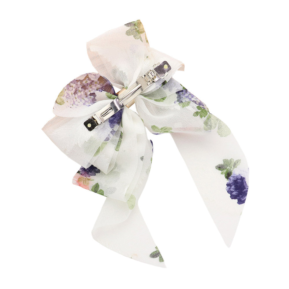 Madeline Love White Oversized Sheer Floral Print Bow Barrette - Hair Accessories - extra