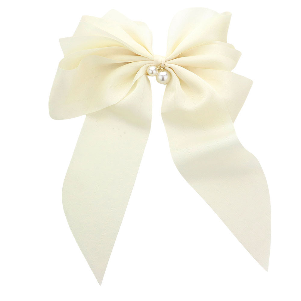 Madeline Love Cream Oversized Pearl Dangle Pointed Bow Barrette - Hair Accessories - extra