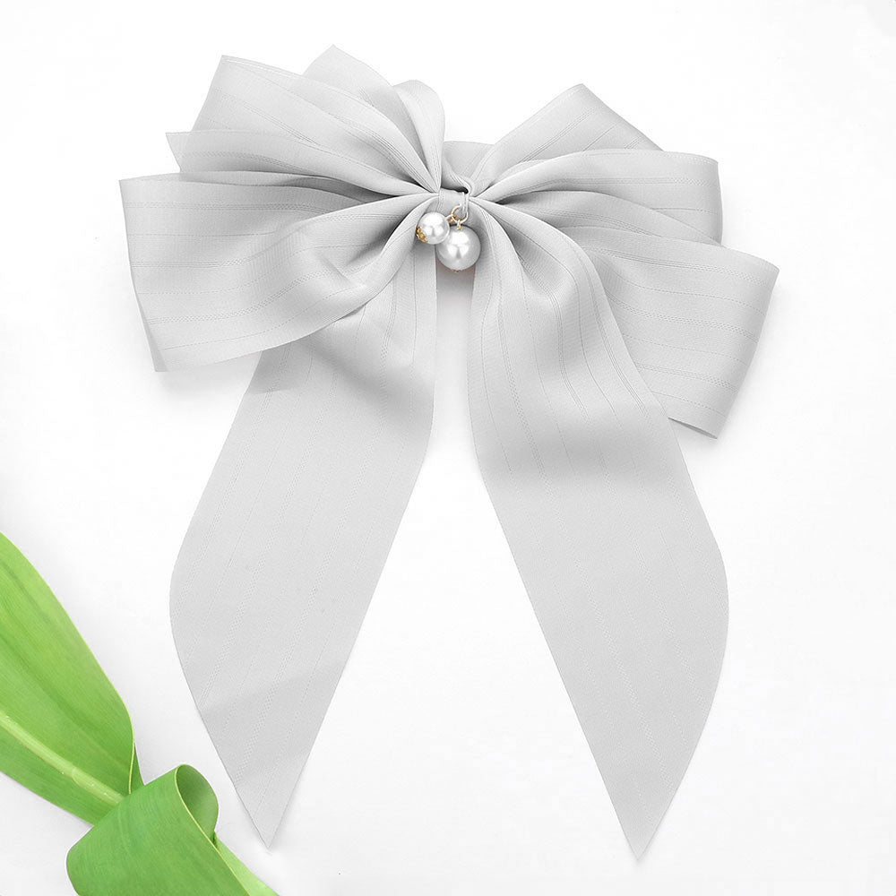 Madeline Love Gray Oversized Pearl Dangle Pointed Bow Barrette - Hair Accessories