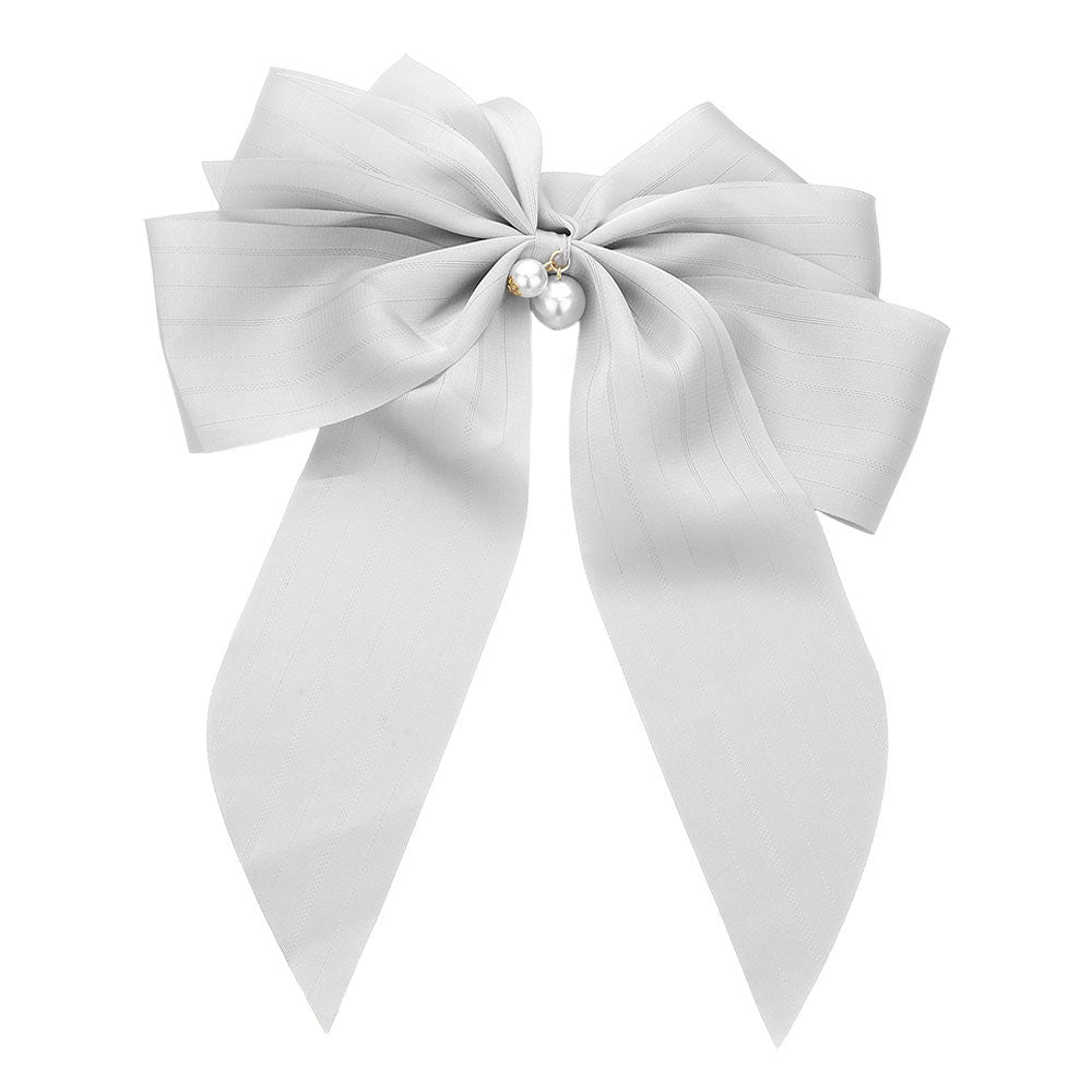 Madeline Love Gray Oversized Pearl Dangle Pointed Bow Barrette - Hair Accessories - extra