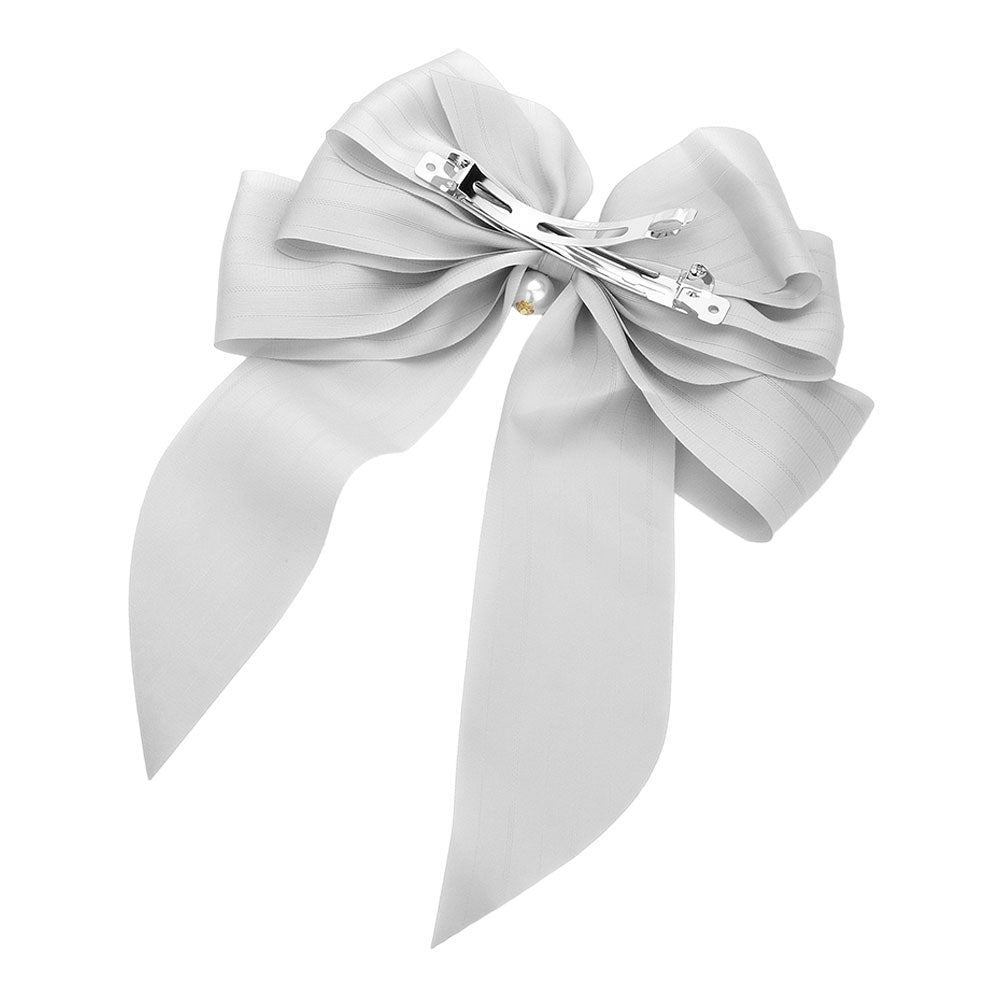 Madeline Love Gray Oversized Pearl Dangle Pointed Bow Barrette - Hair Accessories - extra