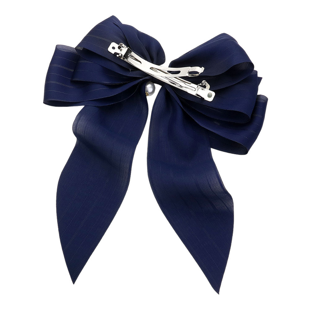 Madeline Love Navy Oversized Pearl Dangle Pointed Bow Barrette - Hair Accessories - extra