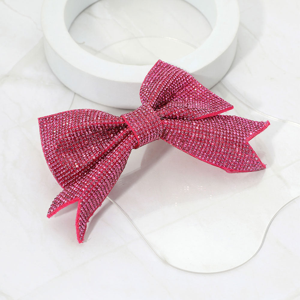 Madeline Love Fuchsia Sparkly Bling Stone Bow Hair Barrette - Hair Accessories