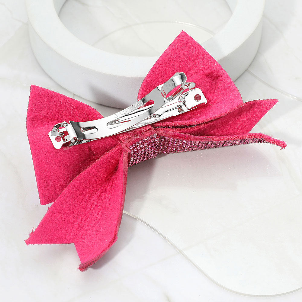 Madeline Love Fuchsia Sparkly Bling Stone Bow Hair Barrette - Hair Accessories - desc
