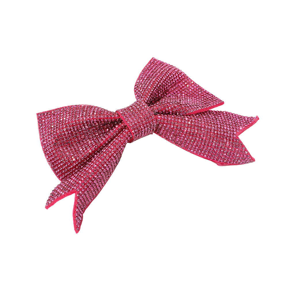 Madeline Love Fuchsia Sparkly Bling Stone Bow Hair Barrette - Hair Accessories - extra