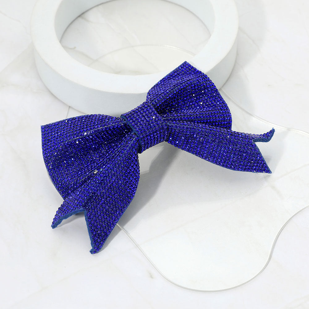 Madeline Love Royal Blue Sparkly Bling Stone Bow Hair Barrette - Hair Accessories