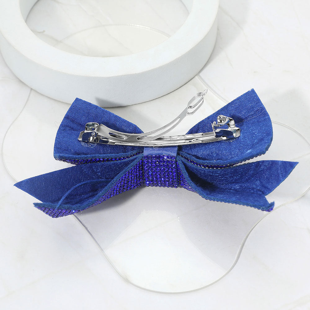 Madeline Love Royal Blue Sparkly Bling Stone Bow Hair Barrette - Hair Accessories - desc