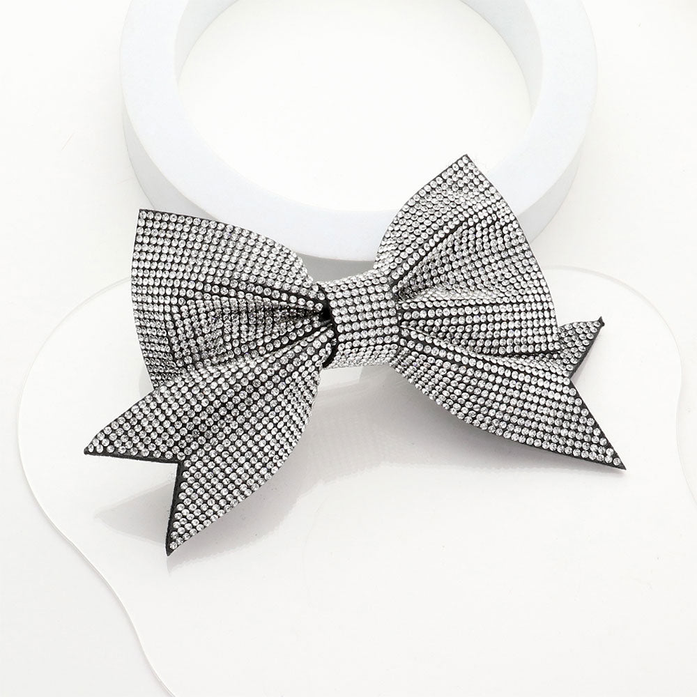 Madeline Love Silver Sparkly Bling Stone Bow Hair Barrette - Hair Accessories